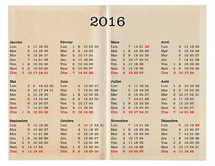 Image showing Year 2016 calendar - France