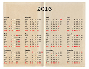 Image showing Year 2016 calendar - Germany