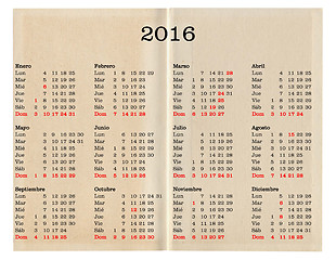 Image showing Year 2016 calendar - Spain