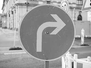 Image showing Turn right sign in black and white