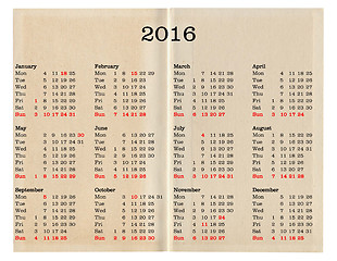 Image showing Year 2016 calendar - United States of America