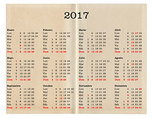 Image showing Year 2017 calendar - Spain