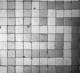 Image showing Blue and white mosaic floor background in black and white