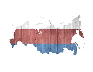 Image showing Russian Map With Wooden Flag