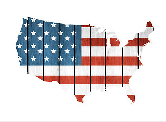 Image showing USA Map With Wooden Flag