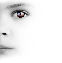 Image showing Child's face, eye and american flag