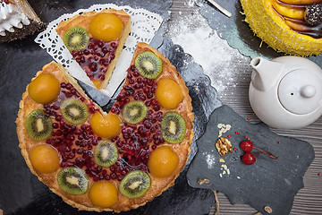 Image showing Table with fruit cakes