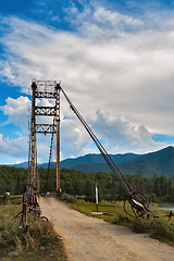 Image showing Old suspension bridge above Katun