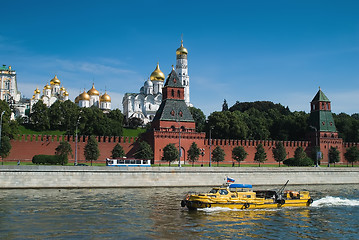 Image showing Boat and Moscow Kremlin. Russia