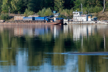 Image showing Vehicle ferry cross Vyatka River. Russia