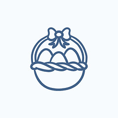 Image showing Basket full of easter eggs sketch icon.