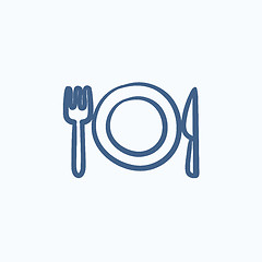 Image showing Plate with cutlery sketch icon.