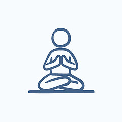 Image showing Man meditating in lotus pose sketch icon.