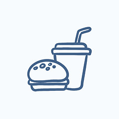 Image showing Fast food meal sketch icon.