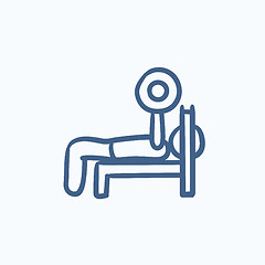 Image showing Man lifting barbell sketch icon.