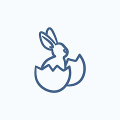 Image showing Easter bunny sitting in egg shell sketch icon.