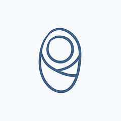 Image showing Infant wrapped in swaddling clothes sketch icon.