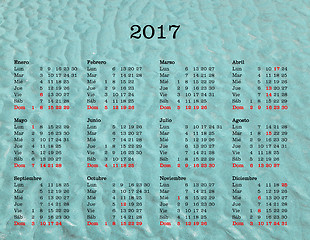 Image showing Year 2017 calendar - Spain with sea background
