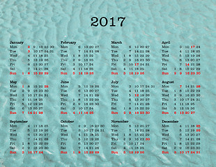 Image showing Year 2017 calendar - United Kingdom with sea background