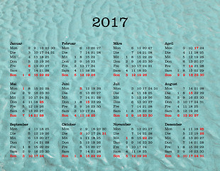 Image showing Year 2017 calendar - Germany with sea background