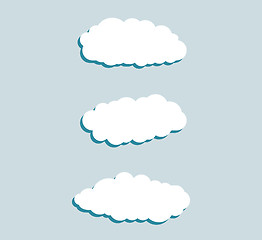 Image showing Set of blue sky, clouds. Cloud icon, cloud shape. Set of different clouds. Collection of cloud icon, shape, label, symbol. Graphic element vector. Vector design element for logo, web and print