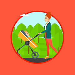 Image showing Mother walking with her baby in stroller.