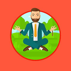 Image showing Businessman meditating in lotus position.