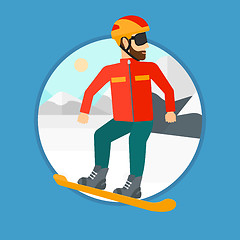 Image showing Young man snowboarding.