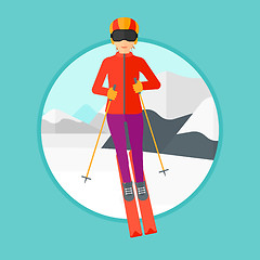 Image showing Young woman skiing.