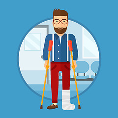 Image showing Man with broken leg and crutches.