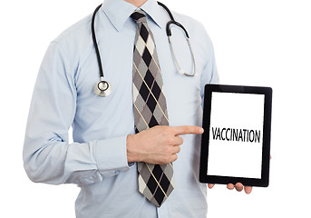 Image showing Doctor holding tablet - Vaccination