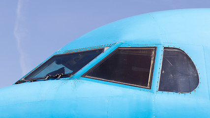 Image showing Cockpit close up of jet airplane