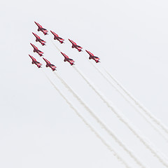 Image showing LEEUWARDEN, THE NETHERLANDS - JUNE 10, 2016: RAF Red Arrows perf
