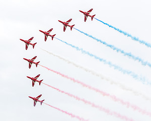 Image showing LEEUWARDEN, THE NETHERLANDS - JUNE 10, 2016: RAF Red Arrows perf