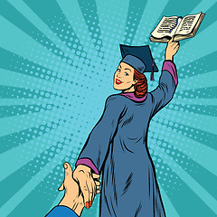 Image showing follow me, a woman student graduate knowledge education