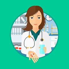 Image showing Pharmacist giving pills and glass of water.