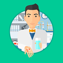 Image showing Pharmacist giving pills and glass of water.