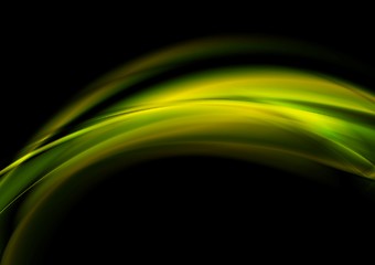 Image showing Green smooth glowing waves on black