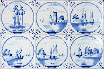 Image showing six typical blue delft tiles