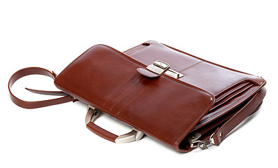 Image showing Leather brown briefcase on white