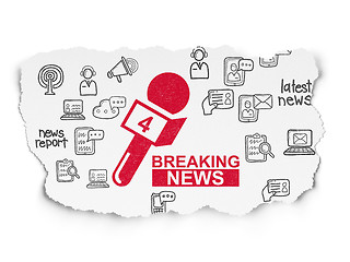 Image showing News concept: Breaking News And Microphone on Torn Paper background