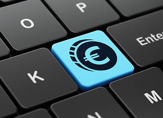 Image showing Currency concept: Euro Coin on computer keyboard background