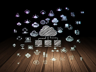 Image showing Cloud technology concept: Cloud Network in grunge dark room