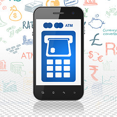 Image showing Currency concept: Smartphone with ATM Machine on display