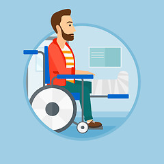 Image showing Man with broken leg sitting in wheelchair.
