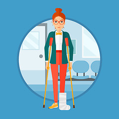 Image showing Woman with broken leg and crutches.