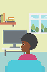 Image showing Woman watching TV.