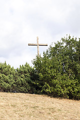 Image showing wooden cross near the church