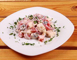 Image showing spice Mexican salad with meat on plate