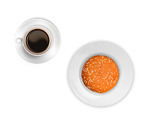 Image showing Coffee with bun